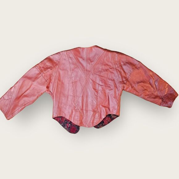 Vintage Coco Tomas Burnt Orange Coral Big Shoulder Cropped Leather Jacket - Picture 11 of 15